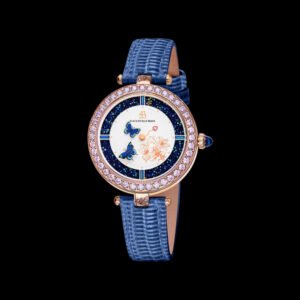 Butterfly Lovers 34mm Blue Dial Moving Butterfly Hands Leather Strap Watch