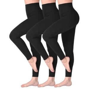 3er Pack Leggings Damen High Waist - Blickdicht Leggins mit Bauchkontrolle für Sport Yoga Gym