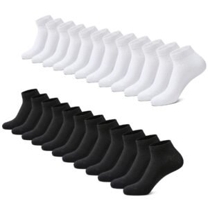 Sneaker Socken Herren & Damen bio Baumwolle 12 Paar Sneakersocken Kurze Socken Sportsocken Halbsocken Socks Unisex Schwarz Weiß Grau