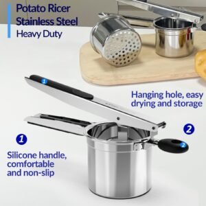 SPEENSUN Potato Ricer, Ricer for Mashed Potatoes, 15oz and 2 Interchangeable Cups Spaetzle Maker for Fluffy Mashed Potatoes,Detachable and Heavy Duty Stainless Steel Potato Masher for Baby food