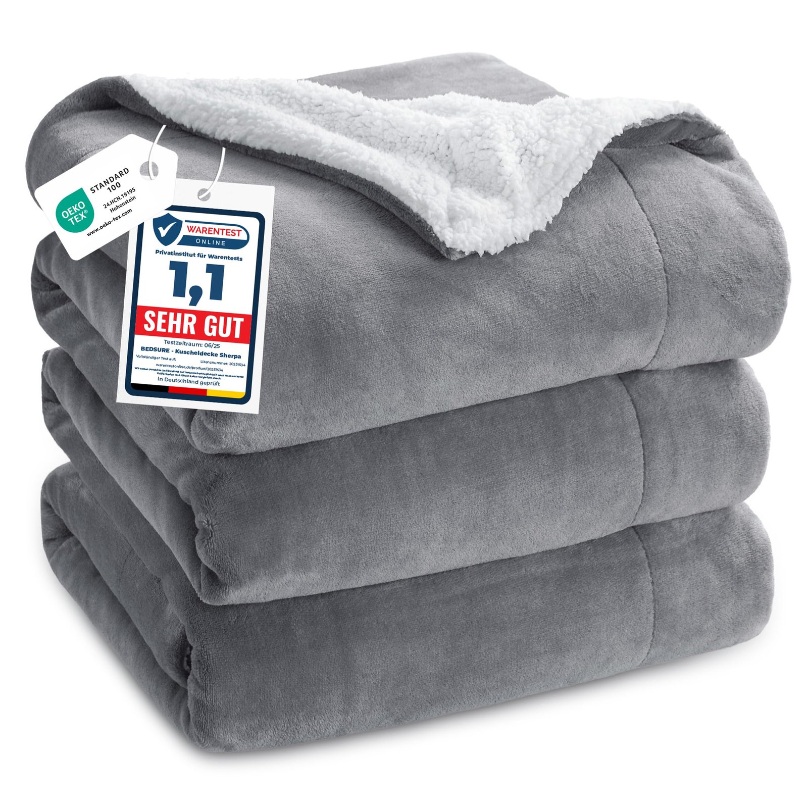 BEDSURE Kuscheldecke - Warm Sherpa Wolldecke & Sofadecke, Flauschig Sofaüberwurf Decke, Dicke Couchdecke, Fleecedecke, Flauschige Wohndecke für Couch, Grau, 230x270 cm