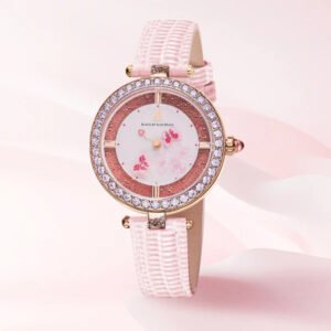 Butterfly Lovers 34mm Blue Dial Moving Butterfly Hands Leather Strap Watch