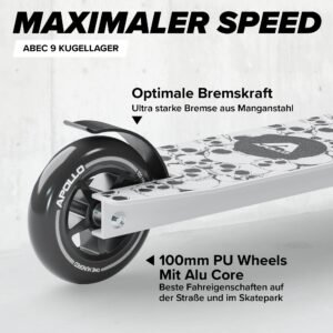 Apollo Stunt Scooter - Genius Pro | Robuster Kinder Scooter mit ABEC 9 Kugellager | Trick Roller, Tretroller, Starker Stuntroller | Top Stunt Scooter Kinder ab 6 Jahre | perfekt auch als Cityroller