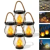 Solar Lantern Outdoor Lights Waterproof Dancing Flame Solar Lantern Hemp Rope Hanging Flame Lanterns For Garden Yard Decorations
