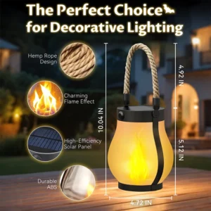 Solar Lantern Outdoor Lights Waterproof Dancing Flame Solar Lantern Hemp Rope Hanging Flame Lanterns For Garden Yard Decorations