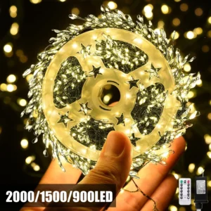 Outdoor Remote Control Copper Wire Lights Christmas Tree Light String Starry Sky Flower Wreath Decorative Lights