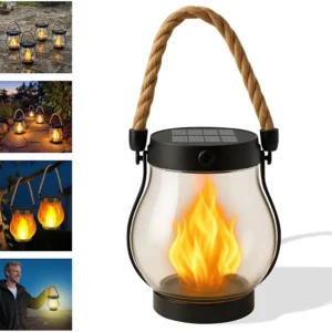 Solar Lantern Outdoor Lights Waterproof Dancing Flame Solar Lantern Hemp Rope Hanging Flame Lanterns For Garden Yard Decorations