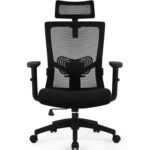 Daccormax Bürostuhl Ergonomisch, Schreibtischstuhl mit Verstellbarer Kopfstütze, Armlehnen, Lendenwirbelstütze, Drehstuhl Wippfunktion, Chefsessel aus Mesh,Rückenschonend, Bürostuhl 150kg