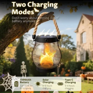 Solar Lantern Outdoor Lights Waterproof Dancing Flame Solar Lantern Hemp Rope Hanging Flame Lanterns For Garden Yard Decorations