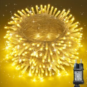 Lichterkette Außen 35m 350LED, Warmweiß Lichterkette Außen Strom mit Timer Speicherfunktion, Transparente Kabel, Wasserdicht 8 Modi Weihnachtsbeleuchtung für Außen Innen Garten Baum Weihnachten