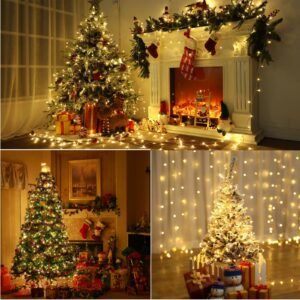 Lichterkette Außen 35m 350LED, Warmweiß Lichterkette Außen Strom mit Timer Speicherfunktion, Transparente Kabel, Wasserdicht 8 Modi Weihnachtsbeleuchtung für Außen Innen Garten Baum Weihnachten